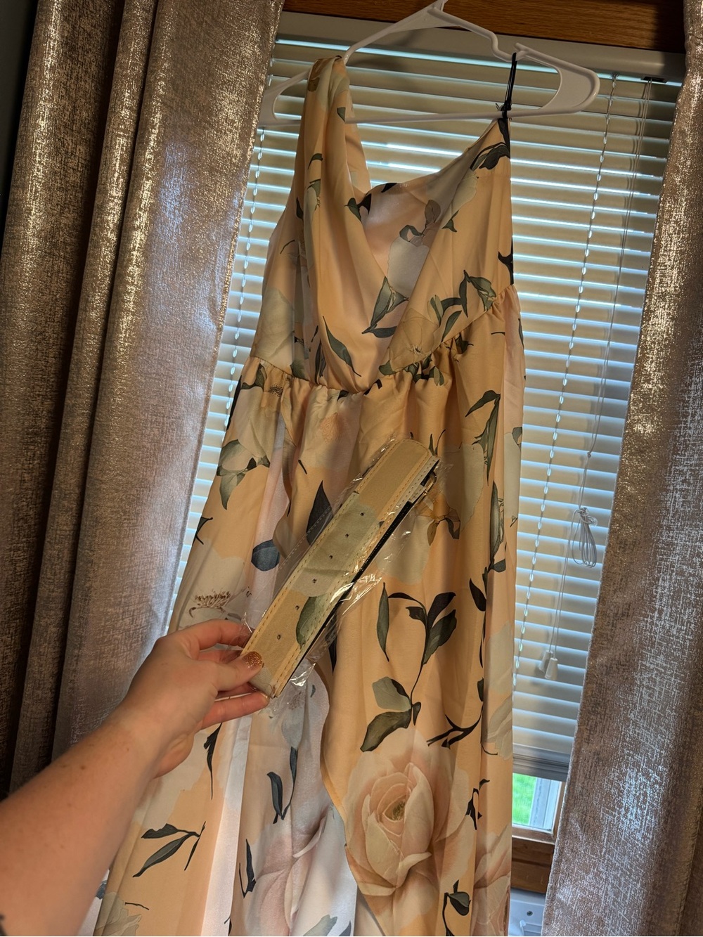 Amazon One-Shoulder Floral Maxi Dress in Soft Yellow, Cream, and Green